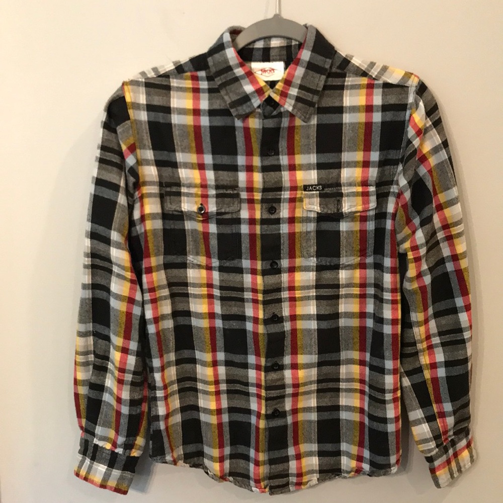 Jacks Surfboards small button up flannel shirt*EUC
